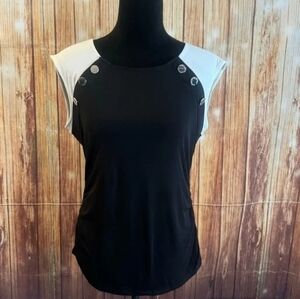 Carmen Marc Valvo Black and White Button-Accent Blouse